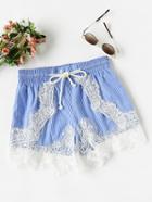 Shein Lace Applique Pinstripe Shorts