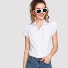 Shein Single Breasted Petal Sleeve Shirt