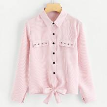 Shein Knot Front Striped Shirt