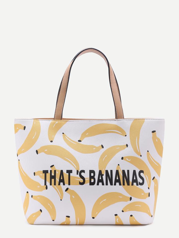 Shein Banana & Letter Print Tote Bag