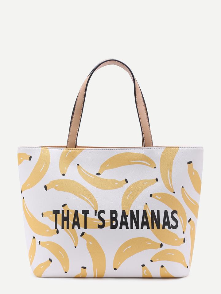 Shein Banana & Letter Print Tote Bag