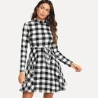 Shein Waist Belted Plaid Dress