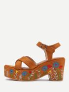 Shein Flower Embroidery Strappy Wedge Sandals