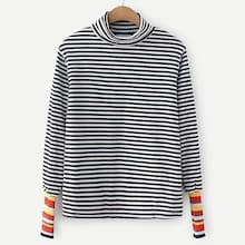 Shein Rainbow Stripe Cuff Mock Neck Tee