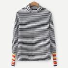 Shein Rainbow Stripe Cuff Mock Neck Tee