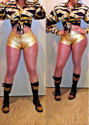 Rosewe Shirt Collar Long Sleeve Printed Short Blouse