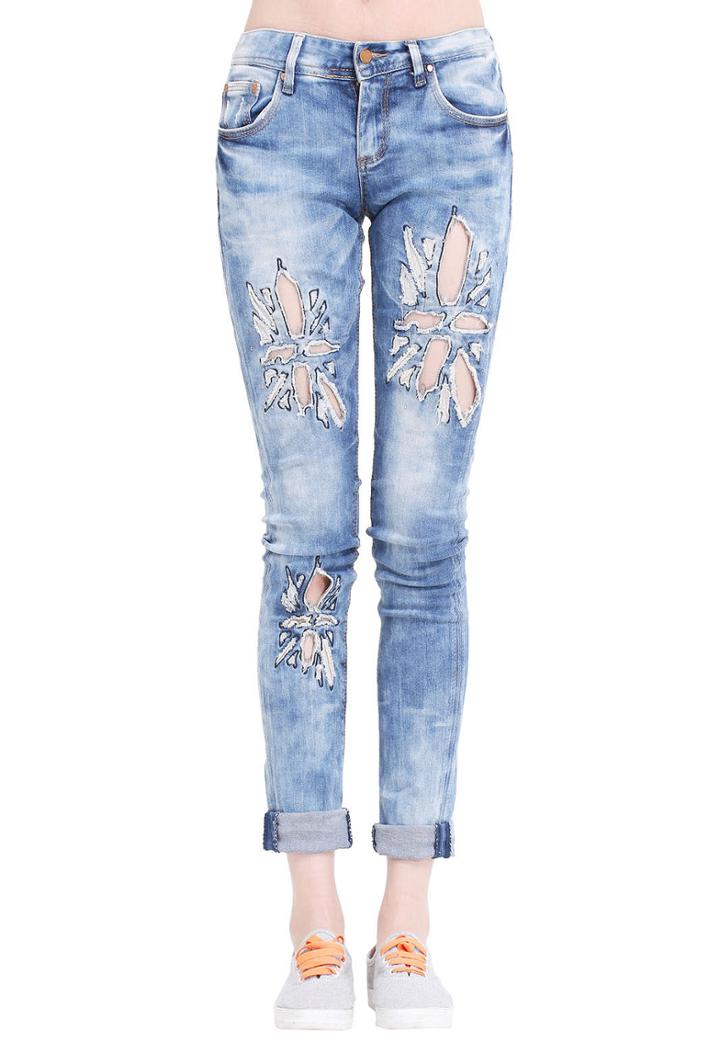 Shein Blue Ripped Bleached Denim Pant