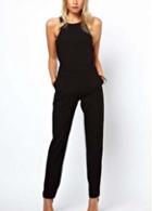 Rosewe New Arrival Round Neck Sleeveless Black Skinny Jumpsuit