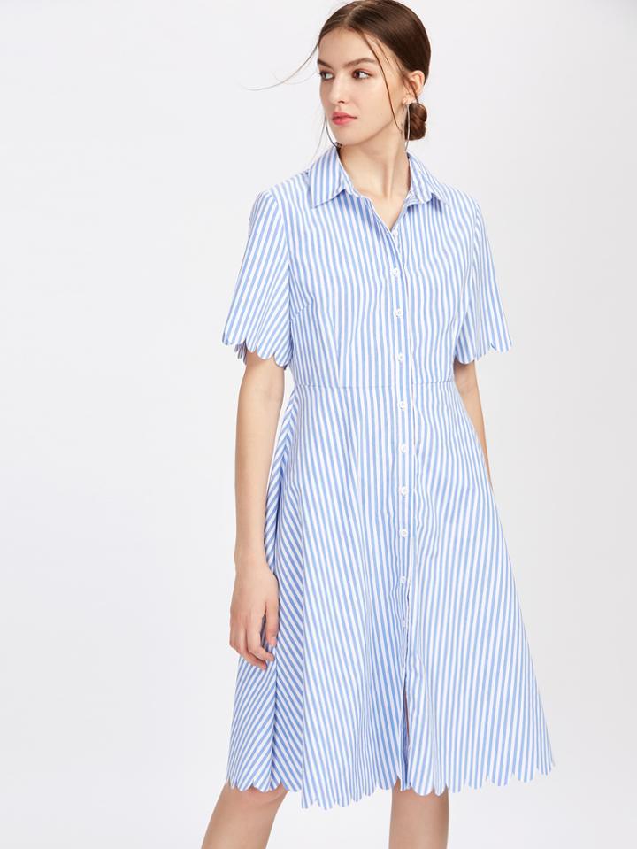 Shein Scallop Trim Fit & Flare Shirt Dress