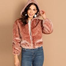 Shein Zip Up Hooded Teddy Jacket