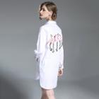 Shein Flamingos Embroidered Drop Shoulder Longline Shirt