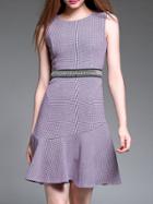 Shein Purple Crew Neck Beading Frill Dress