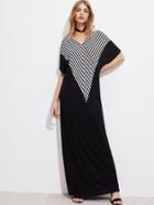 Shein V-neckline Striped Panel Kaftan Dress