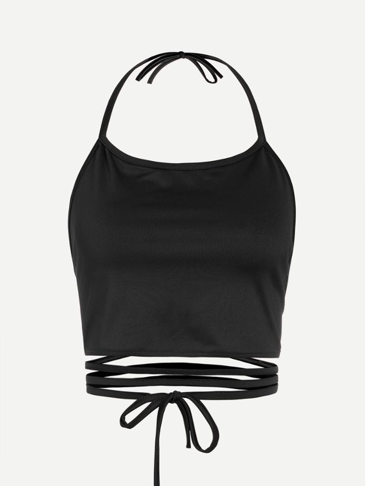 Shein Tie Hem Crop Halter Top