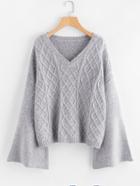 Shein Geo Knit Fluted Sleeve Jumper