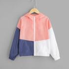 Shein Girls Color Block Hooded Windbreaker Jacket