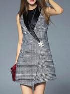 Shein Black Lapel Houndstooth Asymmetric Dress