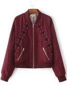 Shein Burgundy Lace Up Design Zipper Jacket