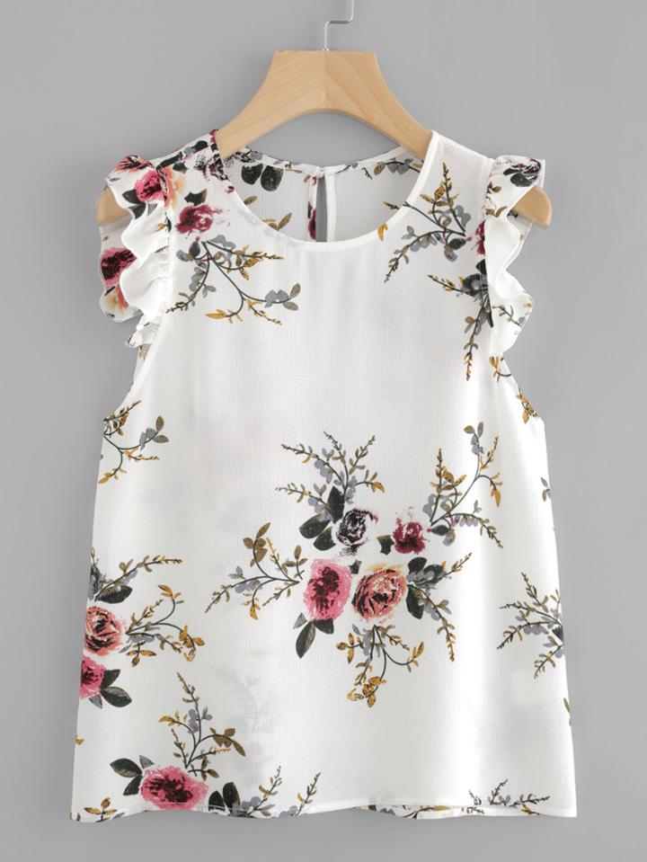 Shein Frilled Armhole Button Closure Back Shell Top