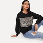 Shein Drop Shoulder Leopard Patched Pullover