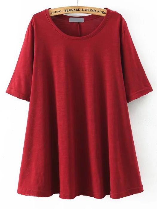 Shein Red Round Neck Split Loose T-shirt