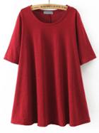 Shein Red Round Neck Split Loose T-shirt