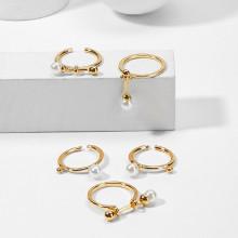 Shein Faux Pearl & Bar Ring Set 5pcs