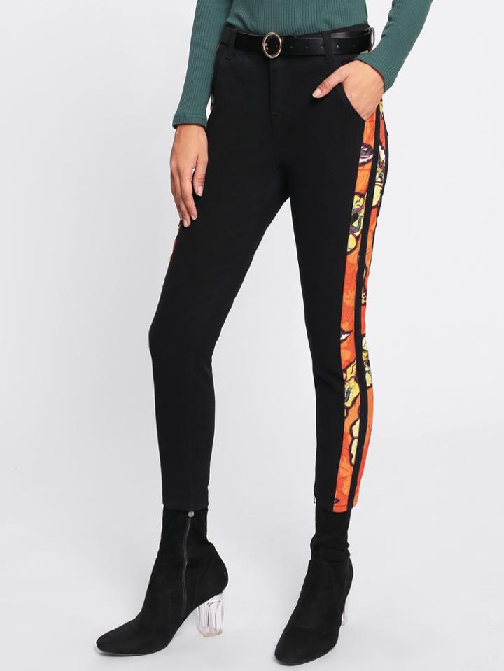 Shein Graffiti Print Side Skinny Jeans