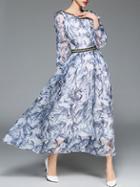 Shein Lotus Sleeve Beading Bamboo Print Dress