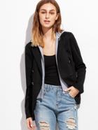 Shein Black Double Breasted 2 In 1 Hooded Blazer