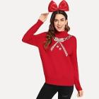 Shein Christmas Sequin Patch Soft Knit Sweater