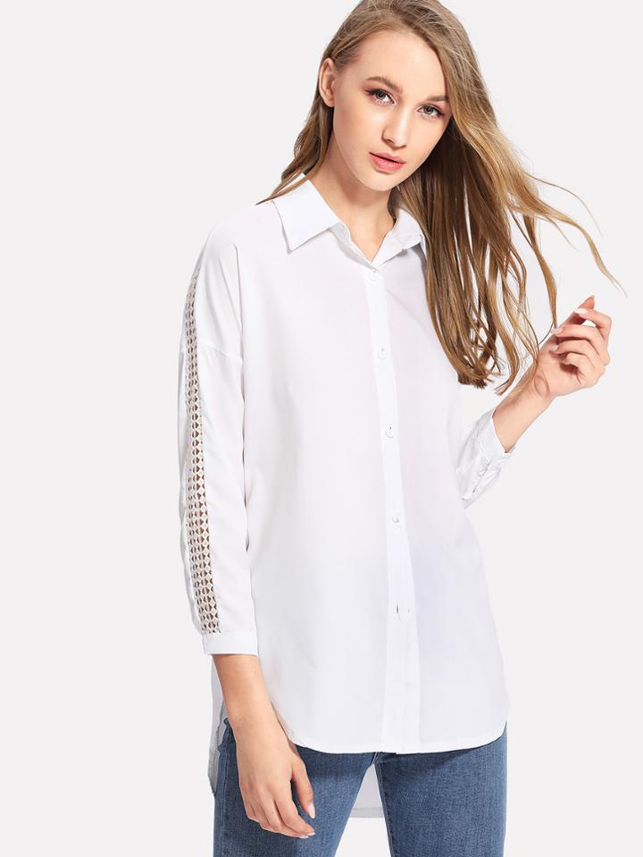 Shein Cut Out Sleeve Dip Hem Shirt