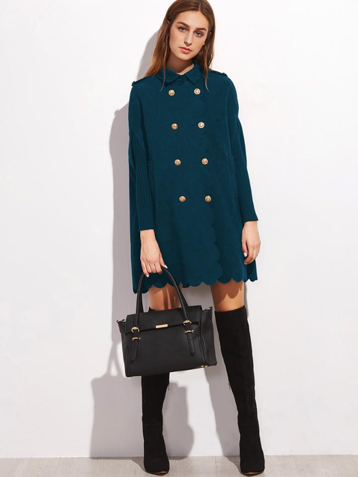 Shein Double Breasted Scallop Edge Cape Coat