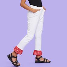 Shein Girls Contrast Polka Dot Ruffle Hem Pants