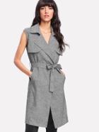 Shein Flap Front Self Belted Sleeveless Trench Coat