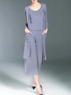 Shein Grey Three Pieces Pockets Top With Pants