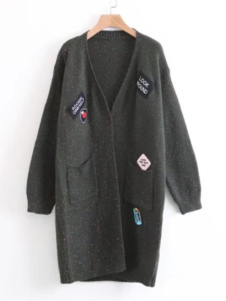 Shein Patch Detail Longline Sweater Coat