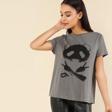 Shein Panda Print Heather Knit Top