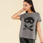 Shein Panda Print Heather Knit Top