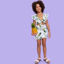 Shein Girls Ruffle Detail Knot Tropical Top & Skirt Co-ord