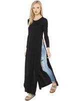Shein Black Long Sleeve Side Split Maxi Dress