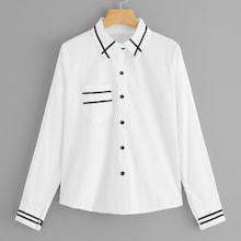 Shein Pinstripe Contrast Single Breasted Shirt