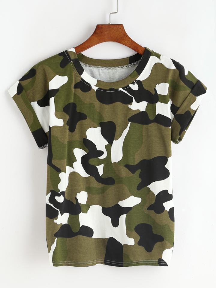 Shein Camo Print Cuffed T-shirt