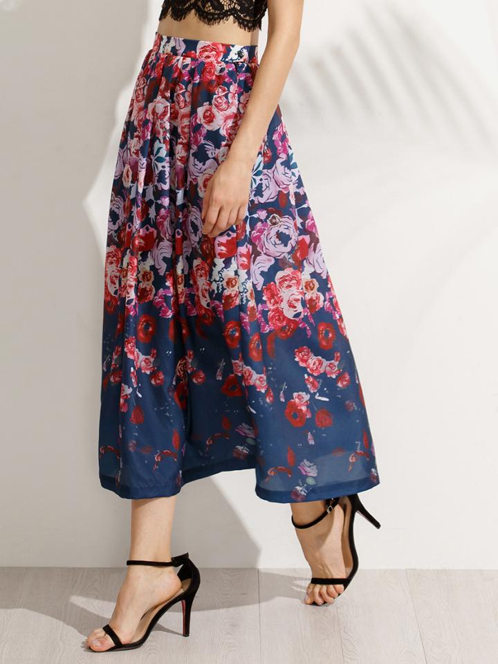 Shein Multicolor Floral Midi Skirt