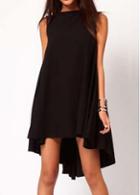 Rosewe Exclusive High Low Design Sleeveless Chiffon Dress Black