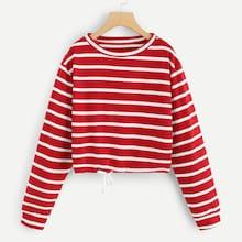 Shein Drawstring Hem Striped Sweatshirt