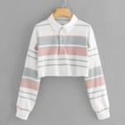 Shein Block Stripe Crop Sweatshirt