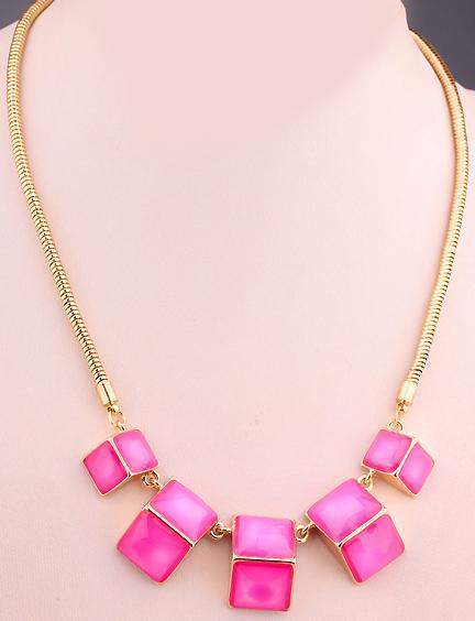 Shein Red Gemstone Gold Geometric Necklace