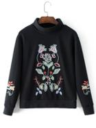 Shein Embroidered Flower Turtleneck Sweatshirt