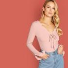 Shein Lettuce Trim Split Bell Sleeve Knot Tee